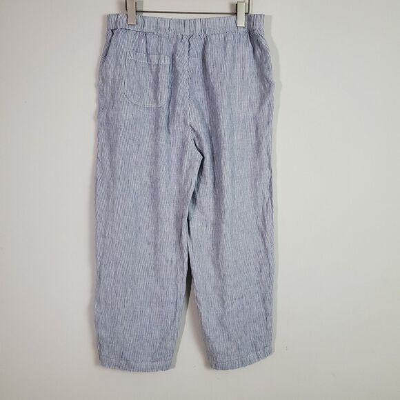 Quince Women's Pants Large Blue White Striped Linen Wide Leg Coastal Lagenlook - Picture 7 of 14